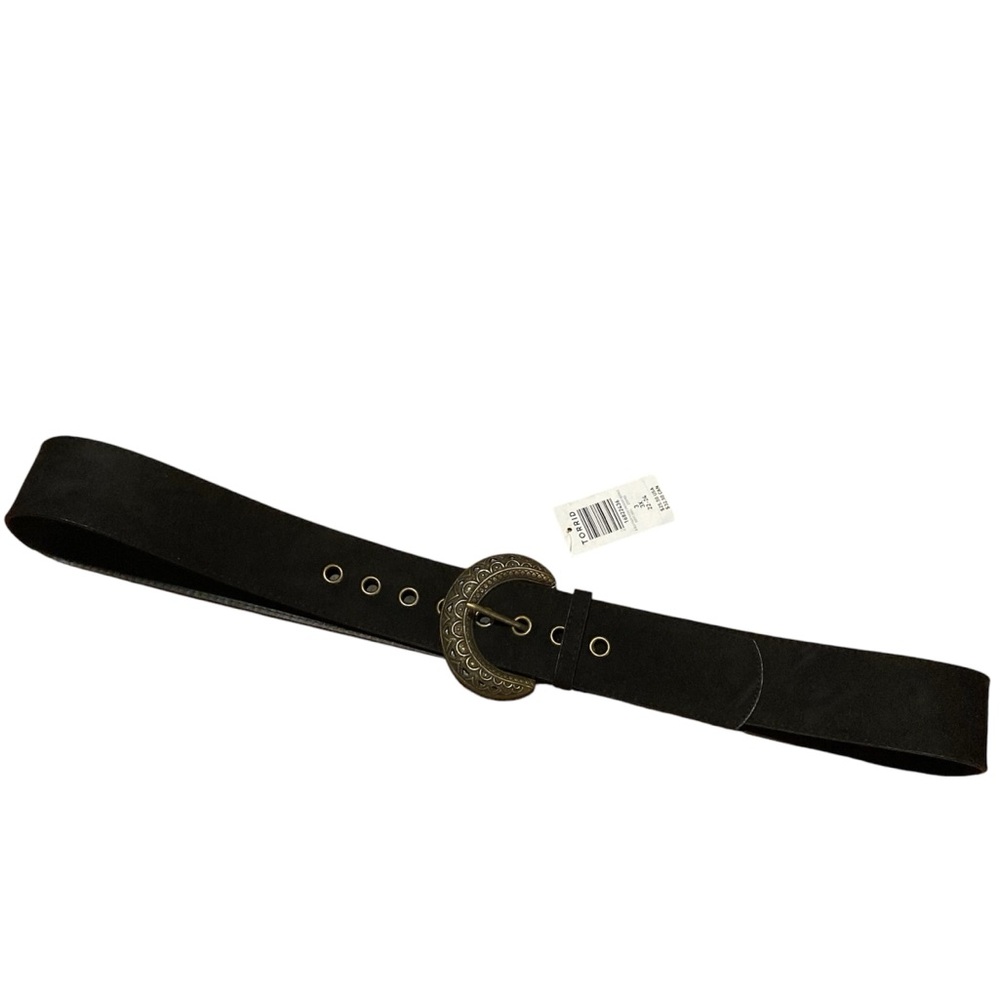 Detailed Buckle Belt - Faux Suede Black